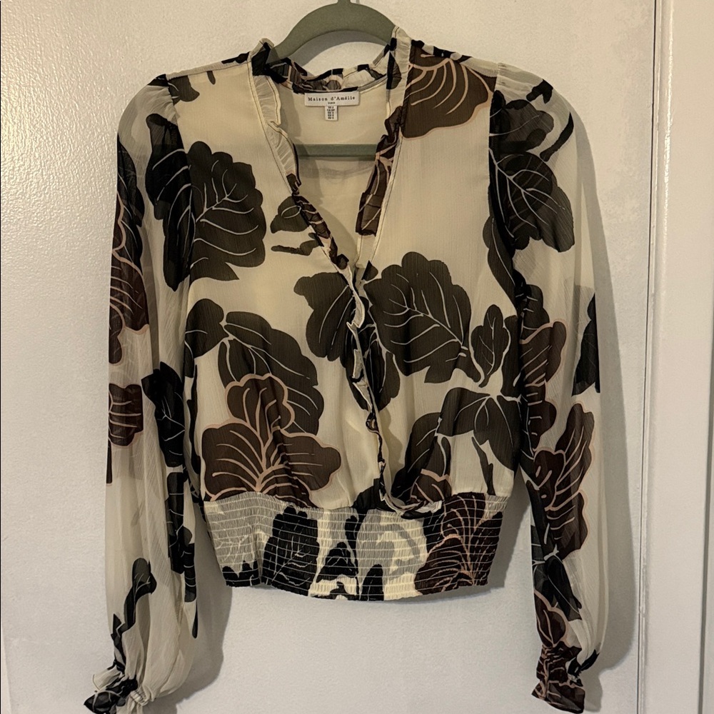 Madison d’ Amelie Blouse with Leaf Print - Black and Brown